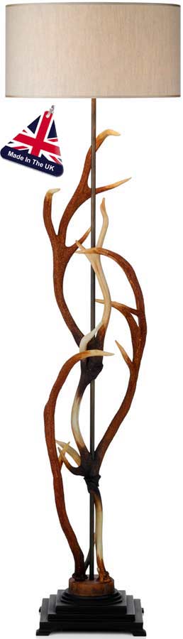 David Hunt Antler Highland Rustic Floor Lamp With Cotton Shade