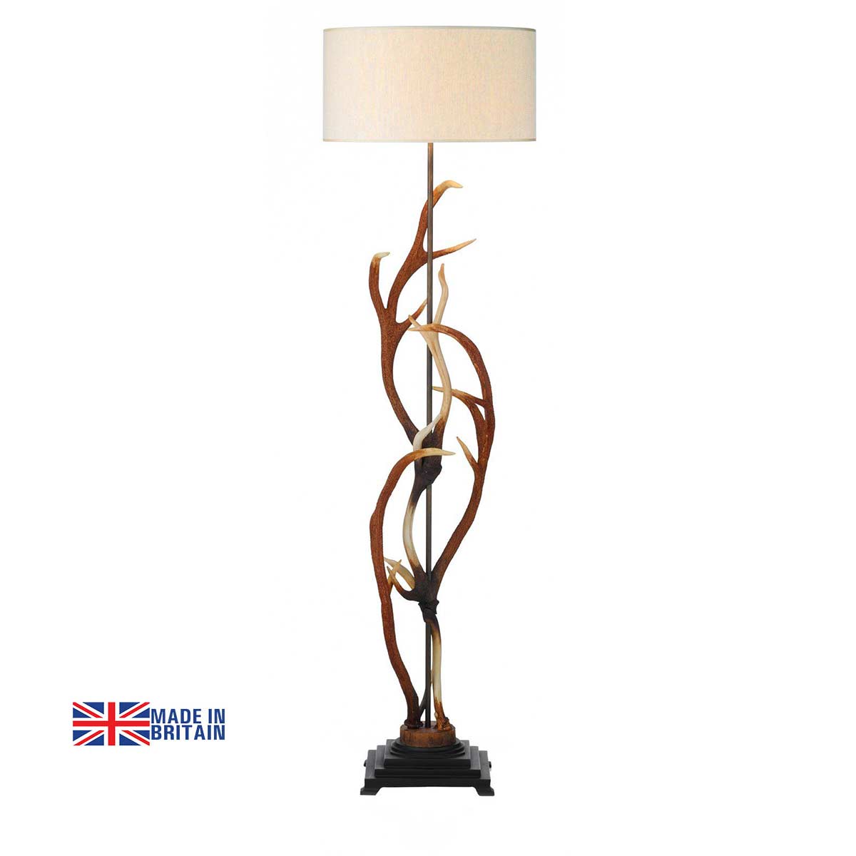 David Hunt Antler Highland Rustic Floor Lamp With Cotton Shade