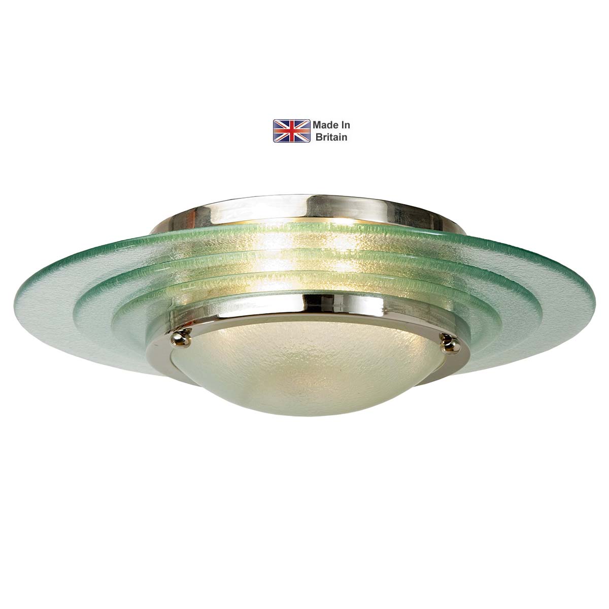 Astral Glass Art Deco 2 Lamp Flush Ceiling Light Chrome