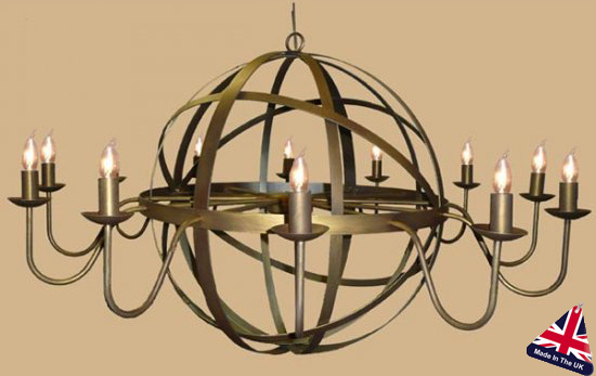 Archimedes Very Large 12 Light Wrought Iron Orb Chandelier