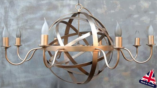 Archimedes Large 8 Light Wrought Iron Orb Chandelier