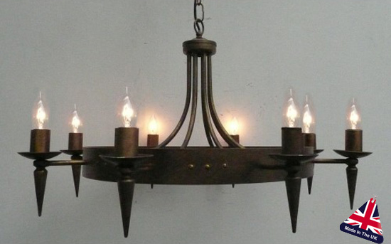 Cartwheel Wrought Iron 8 Light Chandelier UK Made