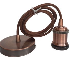 Antique copper finish ceiling pendant cable set with E27 lamp holder