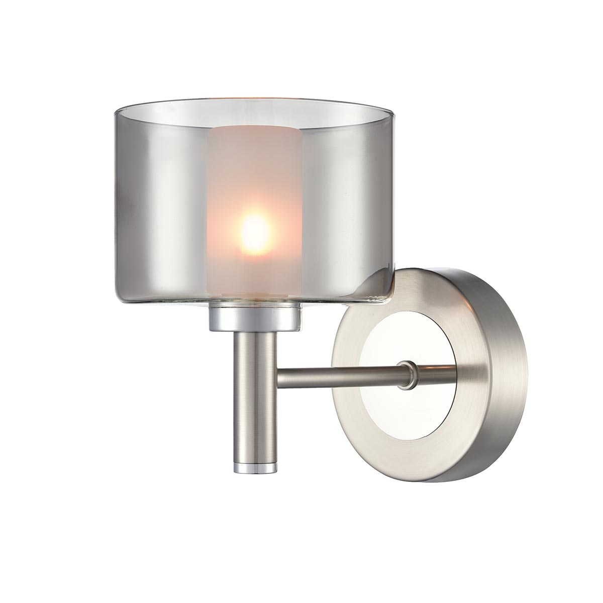 Argento Single Wall Light in Satin Nickel With Smoked Glass
