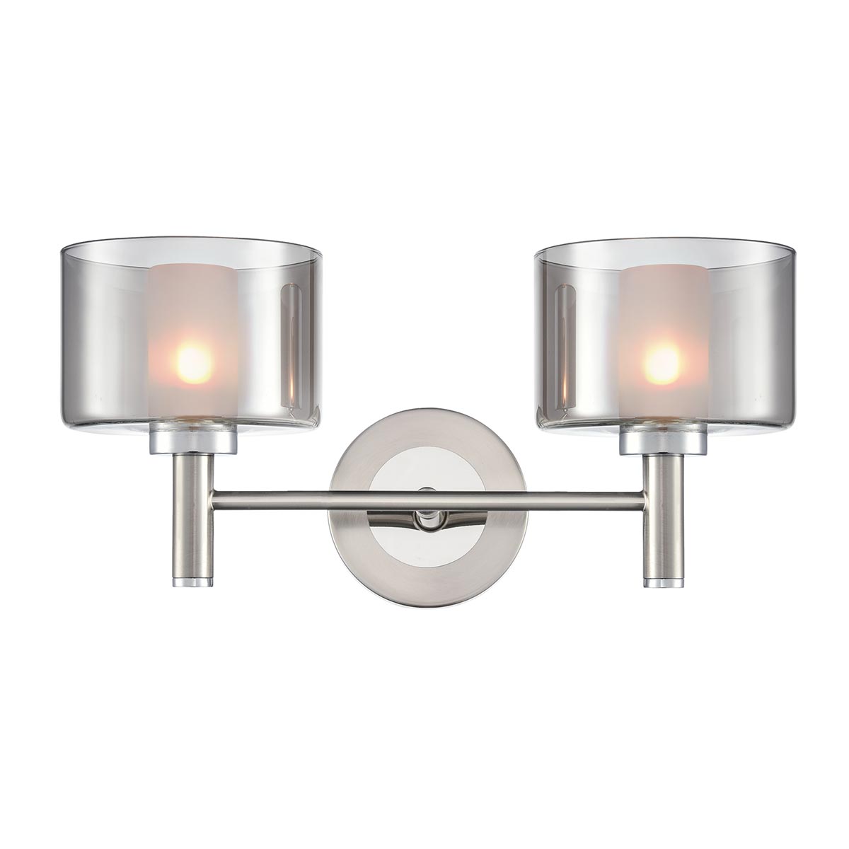 Argento Double Wall Light in Satin Nickel With Smoked Glass