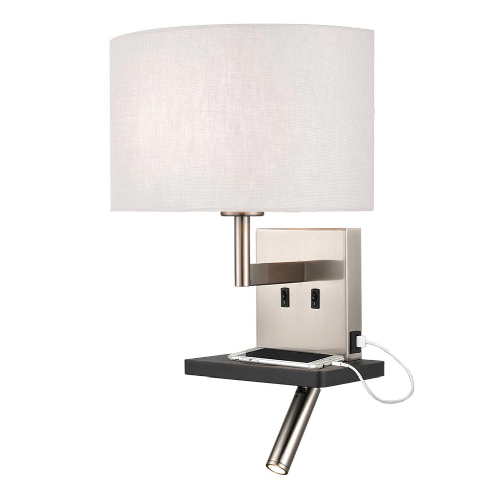 Austen Wall Light with Charging Pad, Curved Shade & LED Reading Light