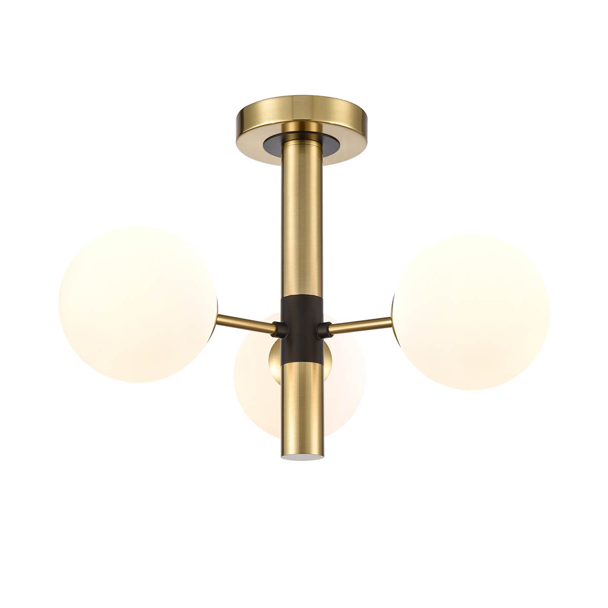 Axle 3 Light Semi Flush Ceiling Light in Satin Brass and Matt Black