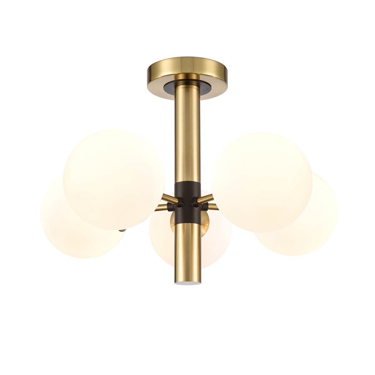 Axle 5 Light Semi Flush Ceiling Light in Satin Brass and Matt Black