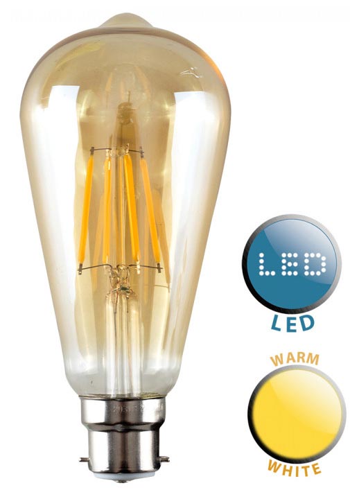 Pear Shaped B22 Filament LED Amber Light Bulb Warm White 440 Lumen