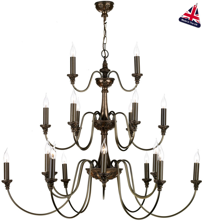 David Hunt Bailey 21 Light Large 3 Tier Chandelier Rich Bronze