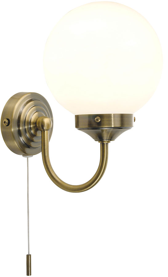 Dar Barclay Bathroom Wall Light Switched Antique Brass