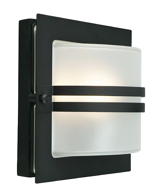 Bern Art Deco Frosted Glass Outdoor Wall Lantern Black