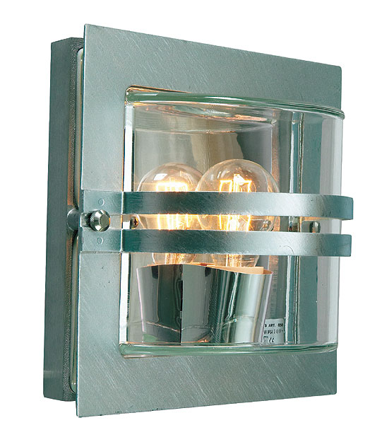 Bern Art Deco Clear Glass Outdoor Wall Lantern Galvanised