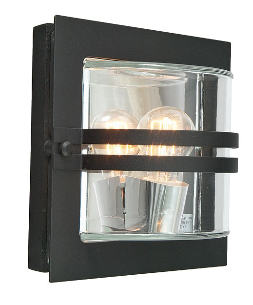 Bern Art Deco Clear Glass Outdoor Wall Lantern Black