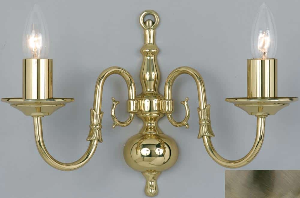 Flemish Solid Brass 2 Lamp Wall Light Antique Finish