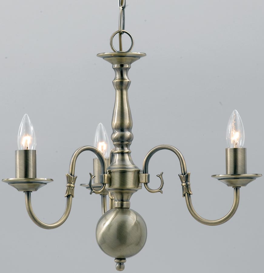 Flemish Solid Brass 3 Light Chandelier Antique Finish