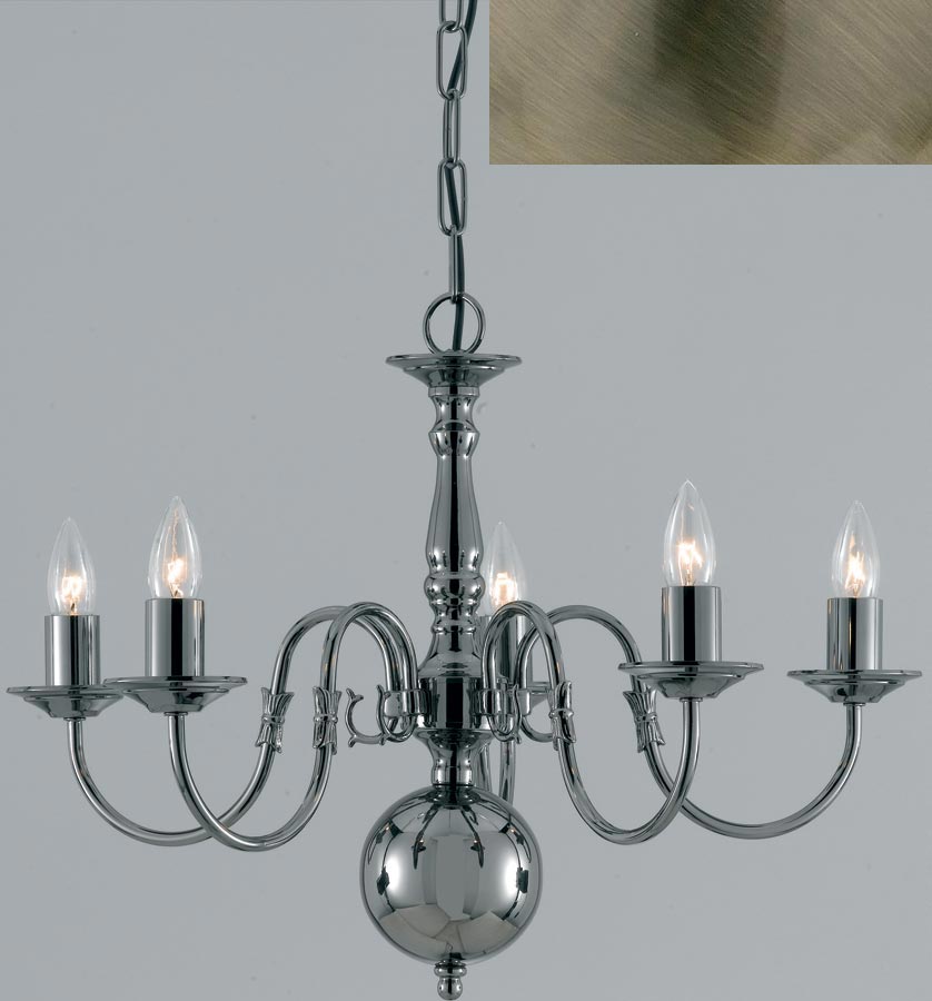 Flemish Solid Brass 5 Light Chandelier Antique Finish