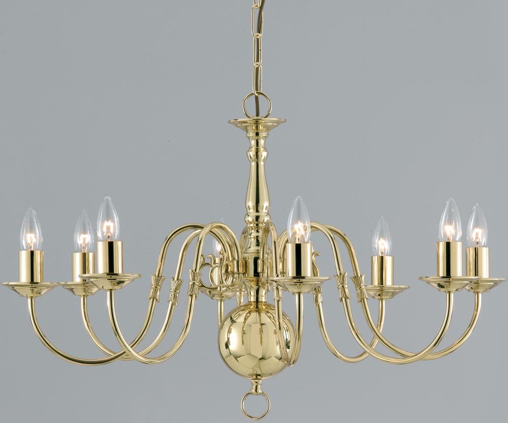 Flemish Style Solid Polished Brass Traditional 8 Light Chandelier