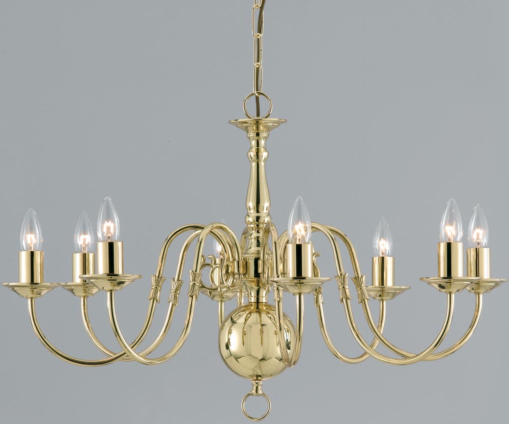Flemish Style Solid Polished Brass Traditional 8 Light Chandelier