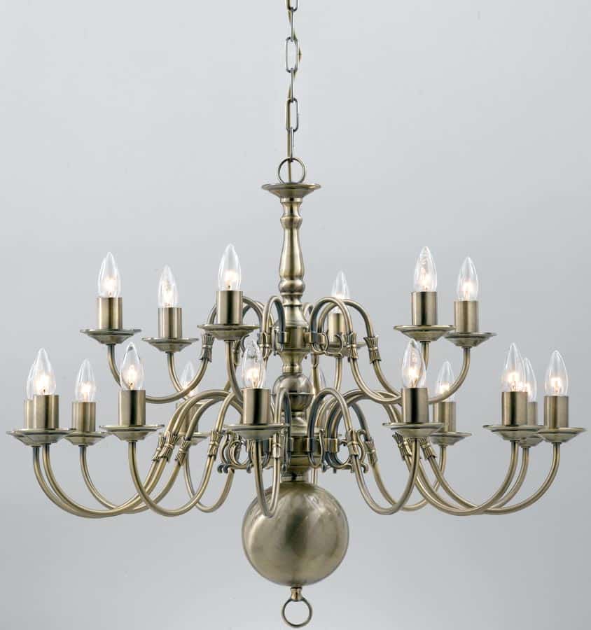 Flemish Large Solid Brass 18 Light Chandelier Antique Finish