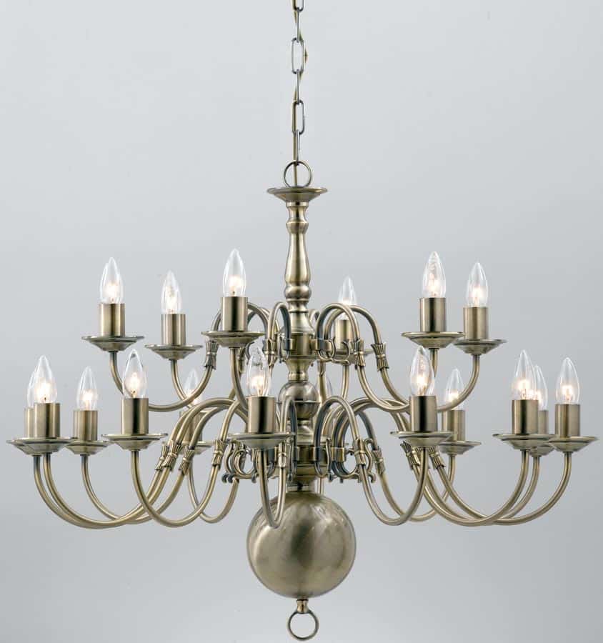 Flemish Large Solid Brass 18 Light Chandelier Antique Finish