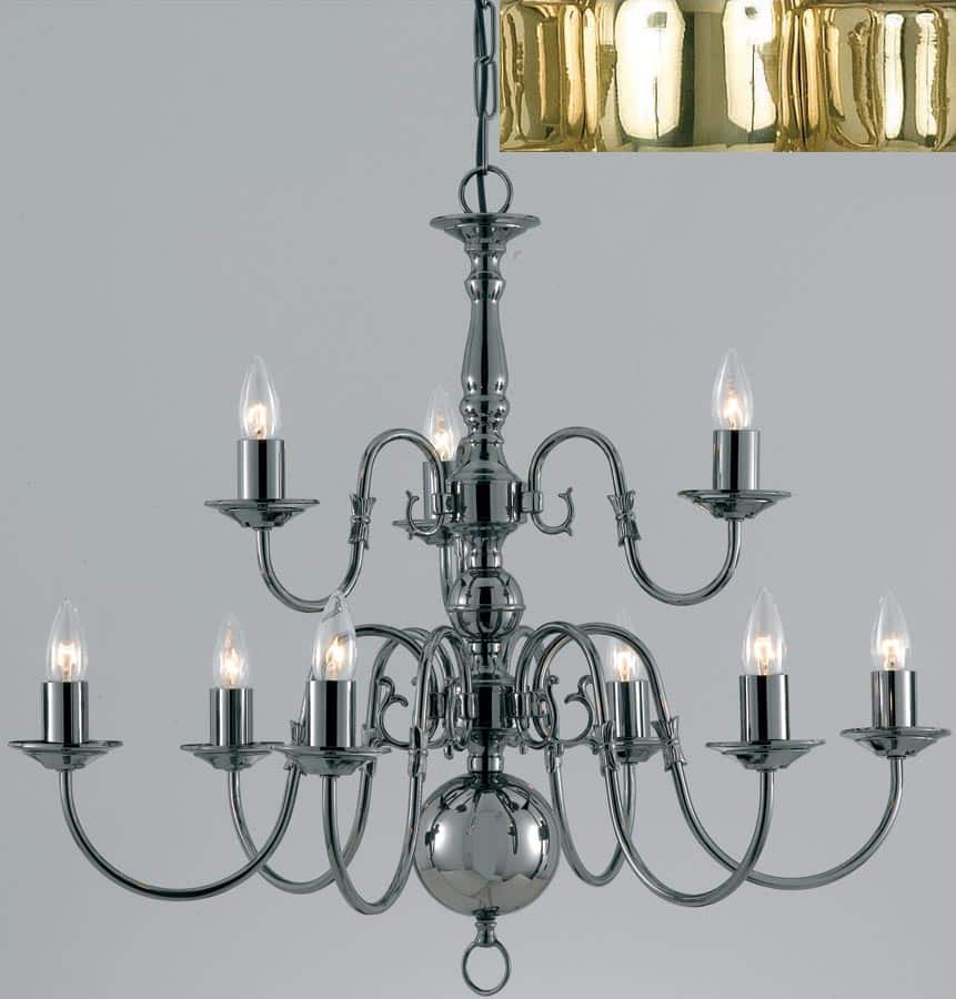 Flemish Style Solid Polished Brass 9 Light 2 Tier Chandelier