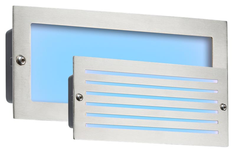 Brushed Steel 5w Blue LED Brick Light Plain & Louvred Covers IP54