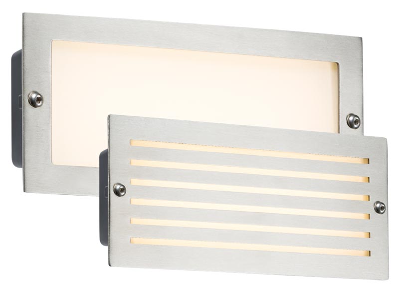 Brushed Steel 5w LED Outdoor Brick Light Plain & Louvred Covers IP54