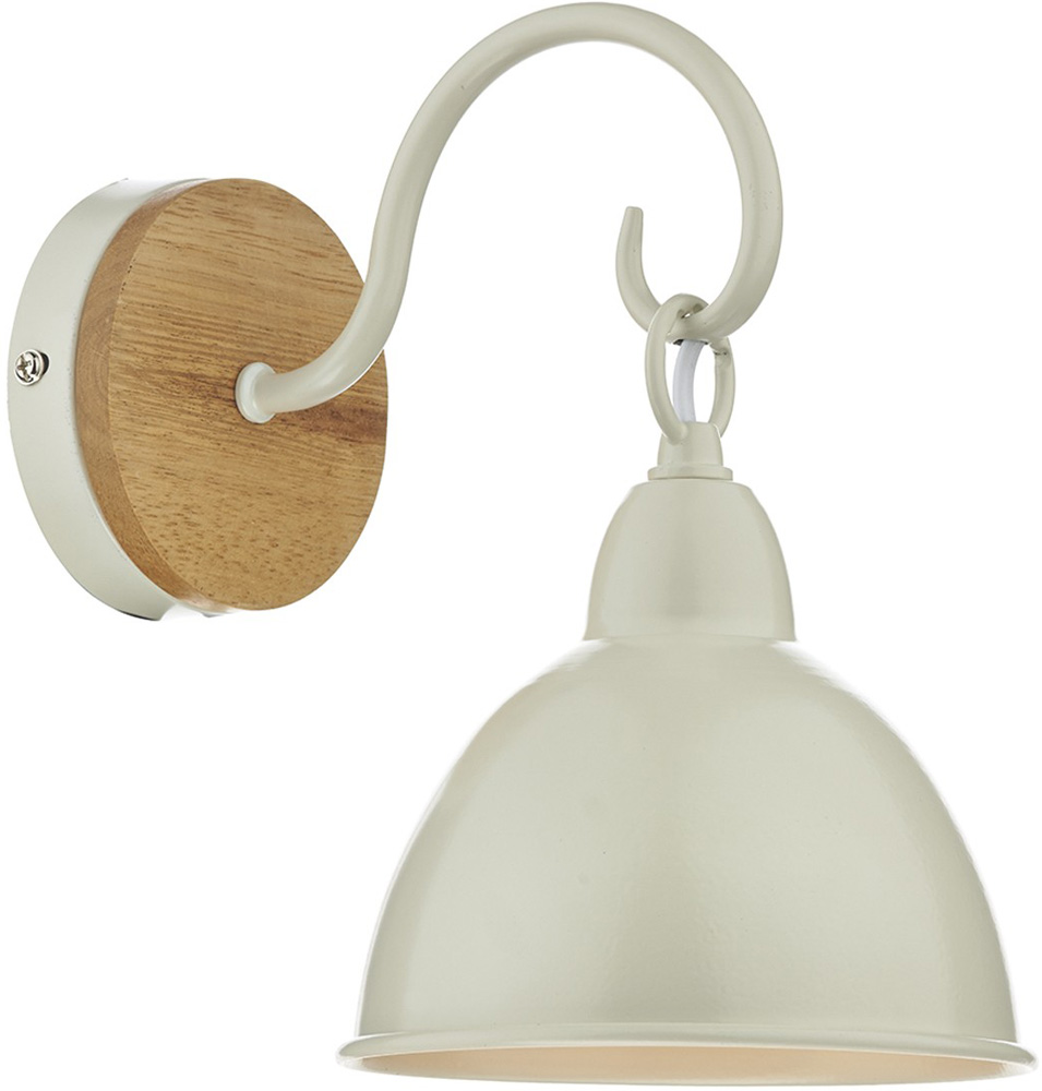 Dar Blyton Single Wall Light Cream Painted Metal Shade Wood