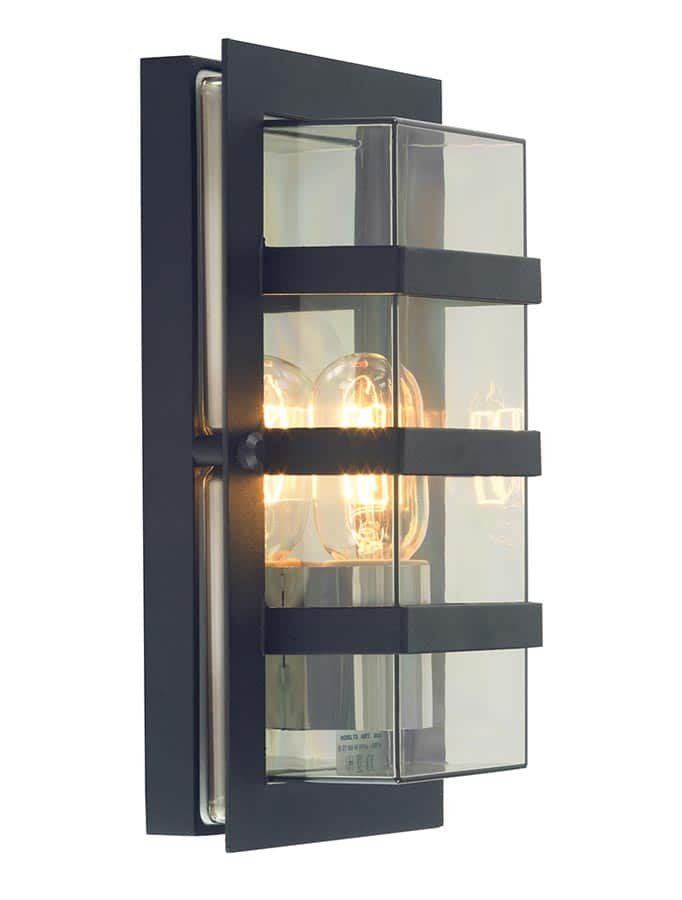 Norlys Boden Art Deco Style Outdoor Wall Lantern Black Clear Shade