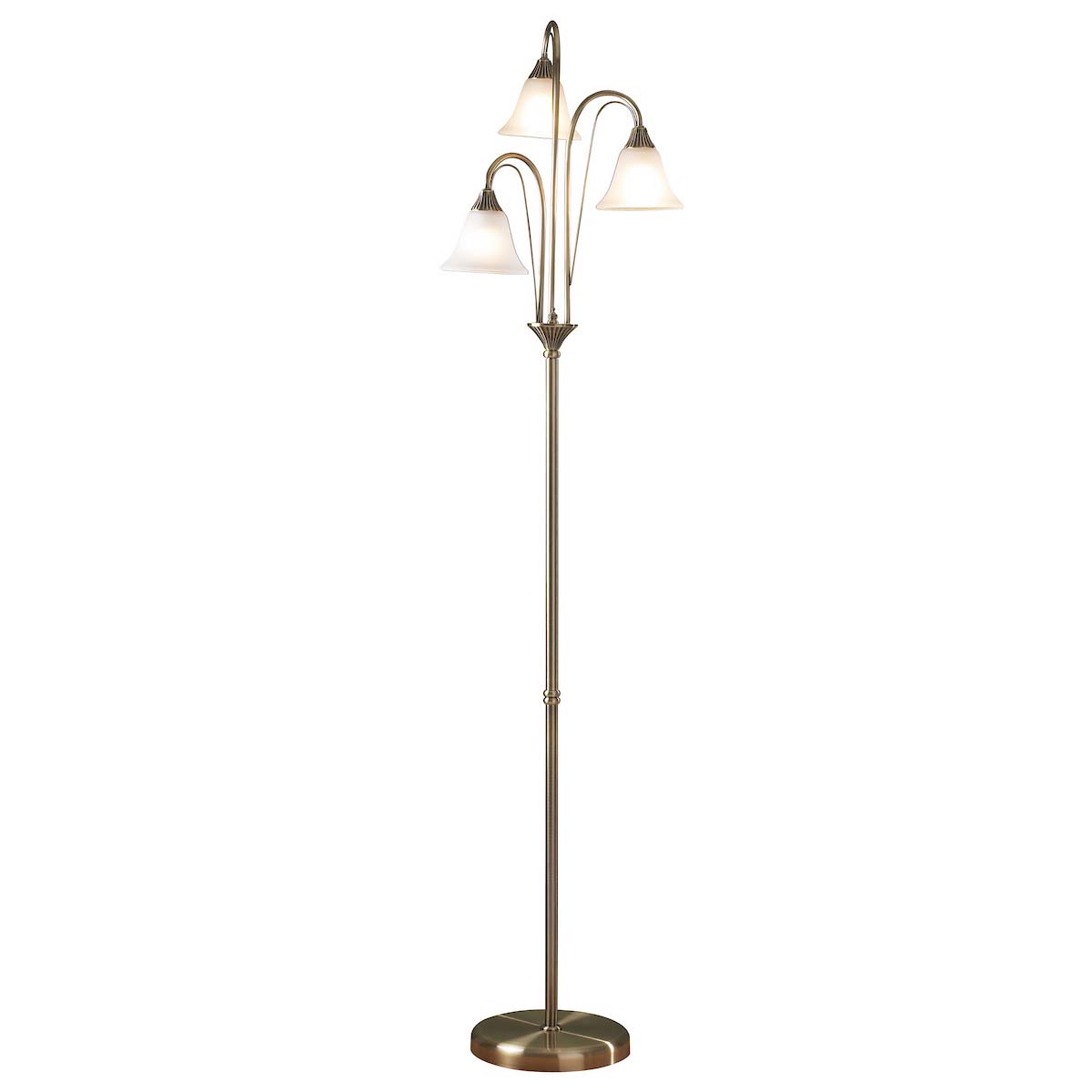 Dar Boston 3 Light Floor Lamp Traditional Antique Brass