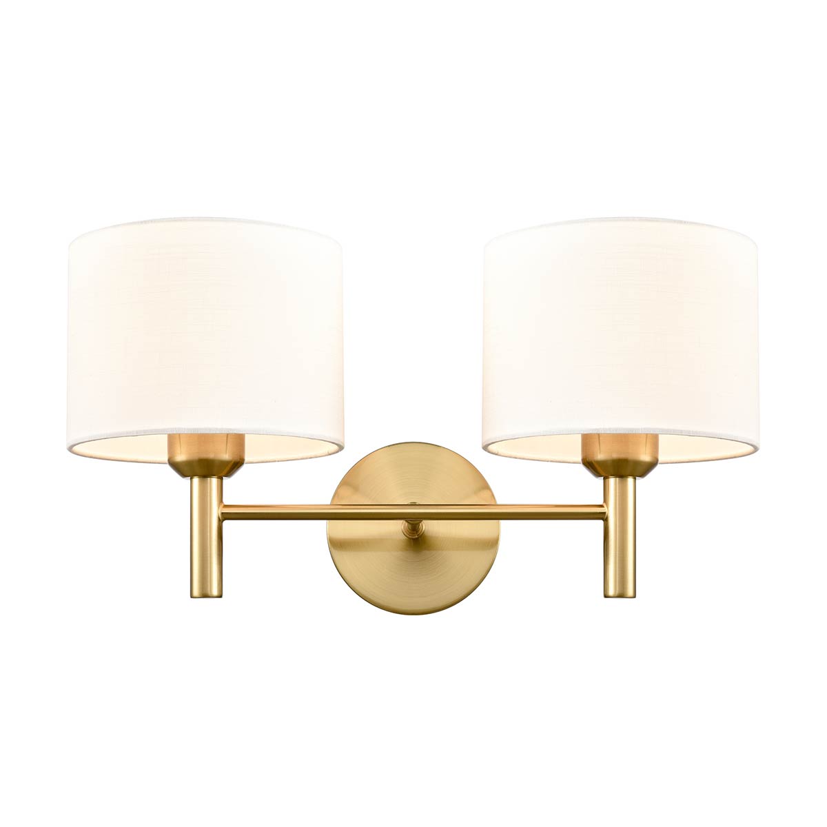Barolo Double Aged Brass Wall Light with Off-White Shades