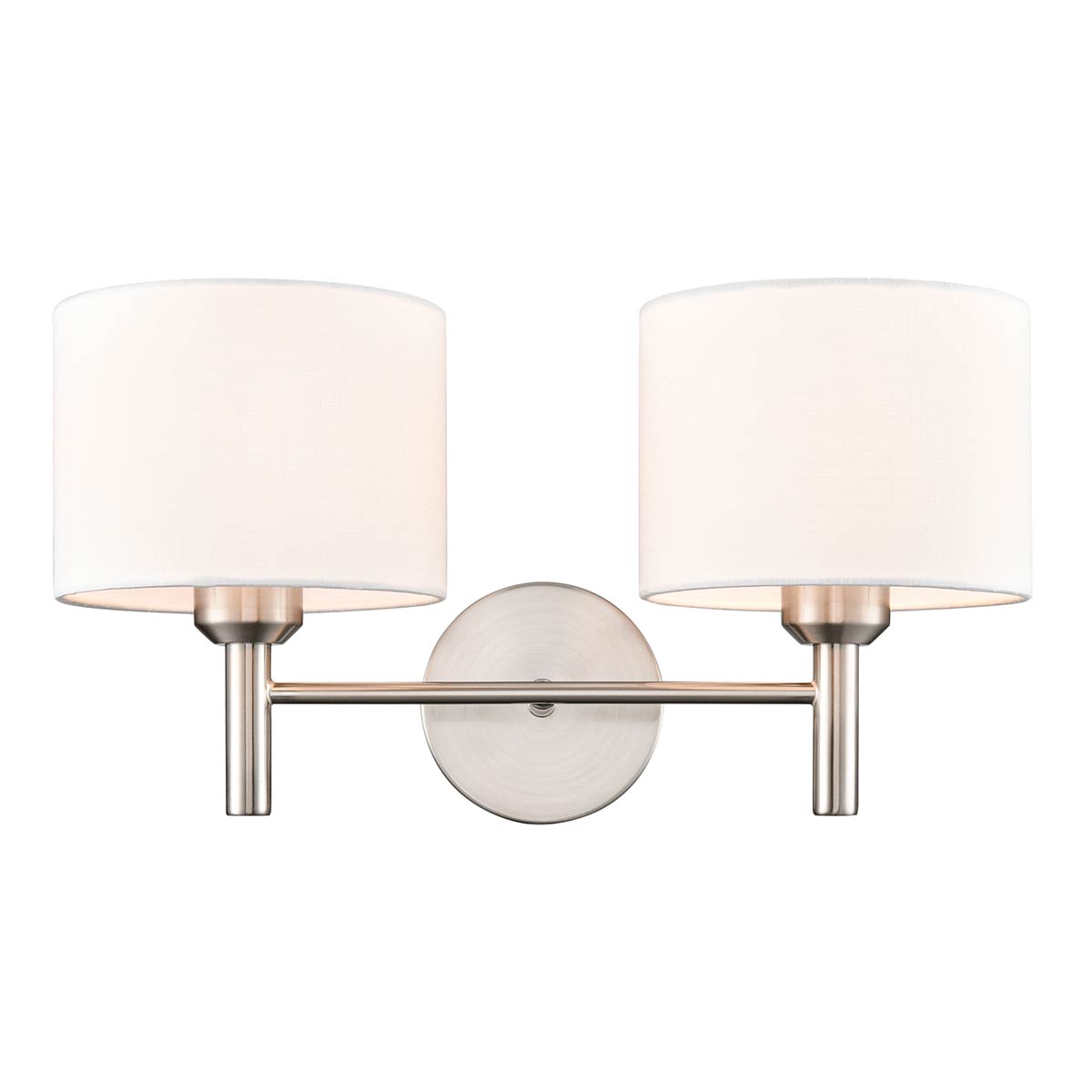Barolo Twin Satin Nickel Wall Light with Off-White Shades