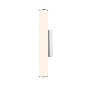 Franklite Baton small LED tube bathroom wall light in polished chrome with opal acrylic shade, shown vertical.