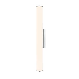 Franklite Baton medium LED tube bathroom wall light in polished chrome with opal acrylic shade, shown vertical.