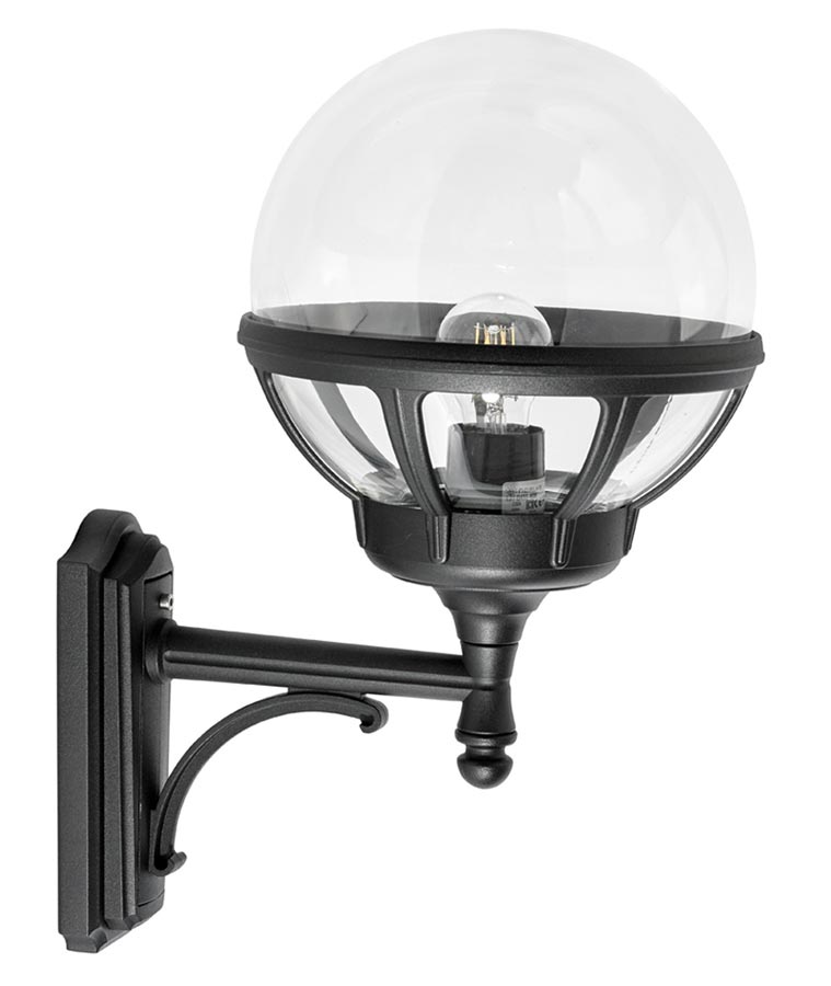 Norlys Bologna Upward Outdoor Wall Lantern Black Clear Globe IP54