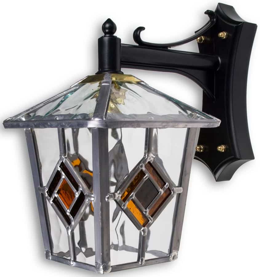 Buxton Traditional Amber Diamond Leaded Glass Outdoor Wall Lantern