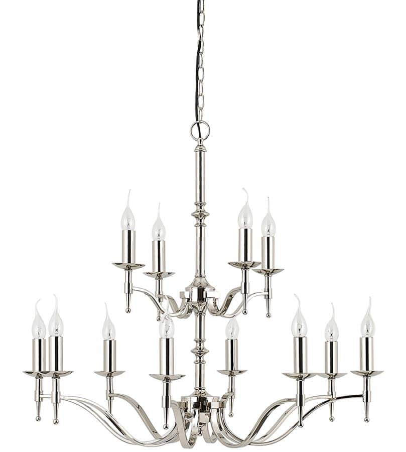 Stanford Large 2 Tier 12 Light Chandelier Polished Nickel