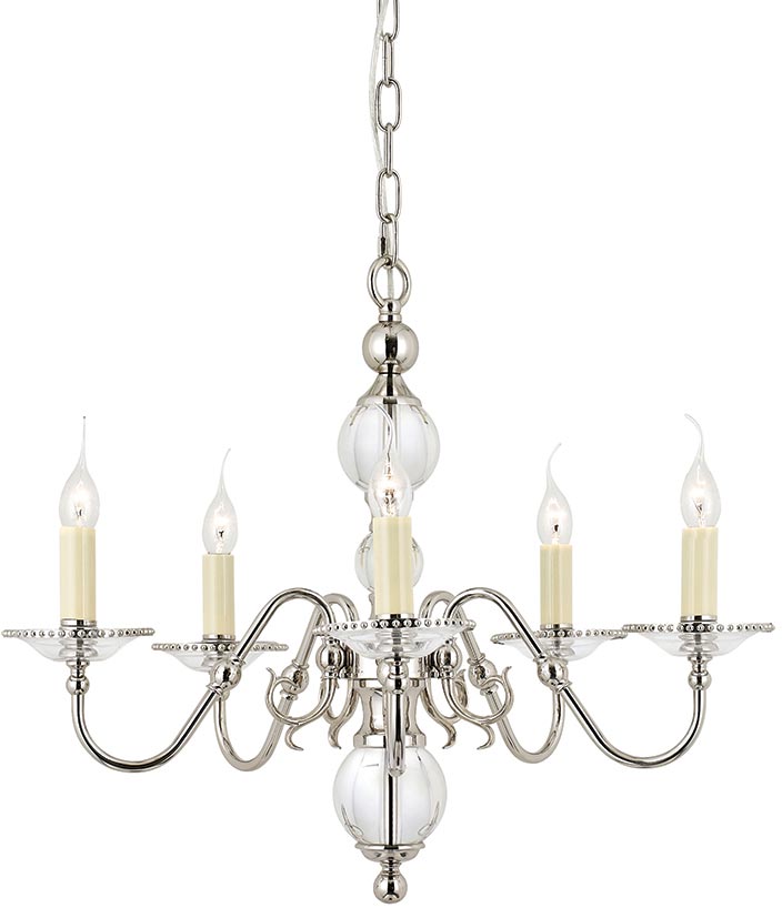 Tilburg Polished Nickel 5 Light Flemish Style Chandelier