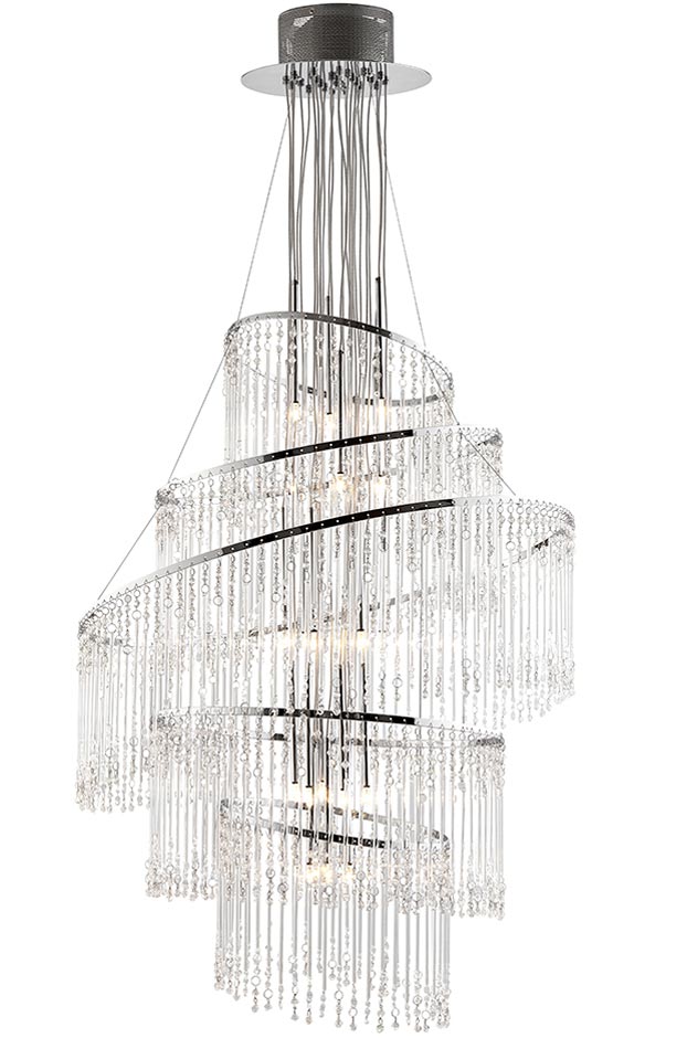Camille 24 Light Chandelier Glass Rods & Beads Polished Chrome