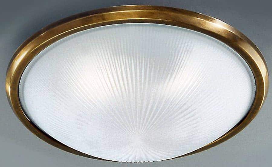 Classic 3 Lamp Flush Low Ceiling Light Frosted Prismatic Glass Bronze
