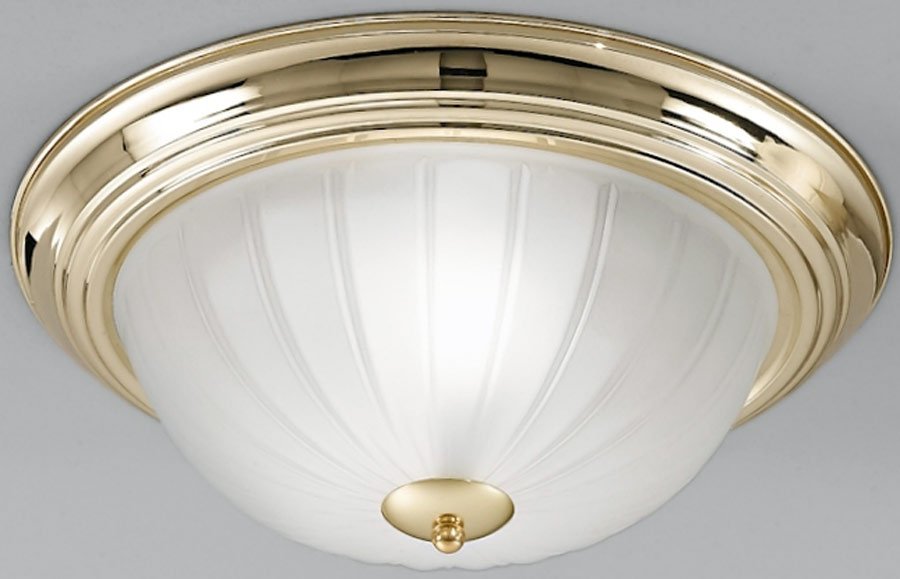 Traditional 2 Lamp Flush Low Ceiling Light Polished Brass Acid Glass