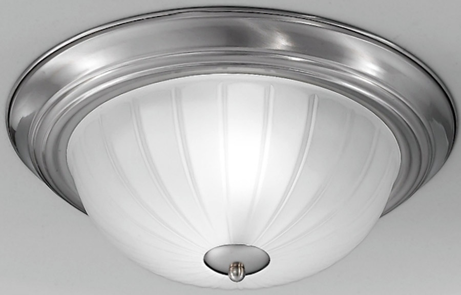 Traditional 2 Lamp Flush Mount Low Ceiling Light Satin Nickel Acid Glass