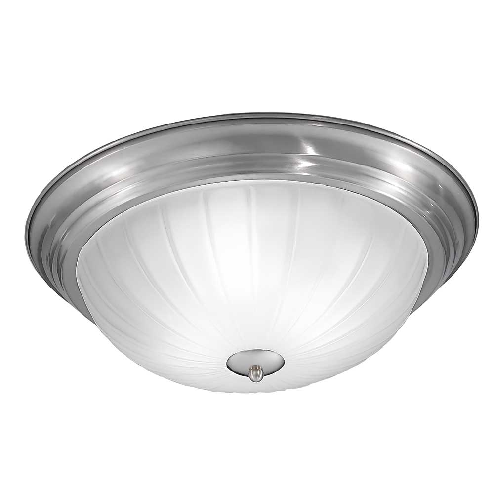 Traditional 3 Lamp Flush Mount Low Ceiling Light Satin Nickel Acid Glass