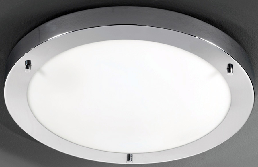 Traditional 2 Lamp Flush Bathroom Ceiling Light Chrome Opal Glass IP44