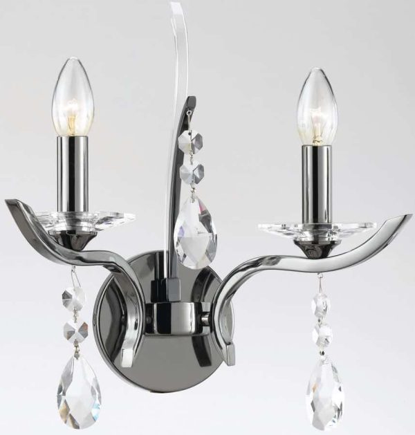 Impex Turin Polished Or Gunmetal Chrome Twin Wall Light With Crystal