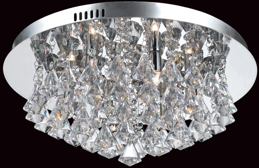Impex Parma Circular Chrome 6 Light Flush Crystal Ceiling Light