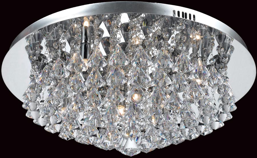 Impex Parma Circular Chrome 8 Light Flush Crystal Ceiling Light