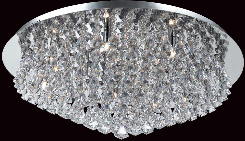 Impex Parma Circular Chrome 12 Light Flush Crystal Ceiling Light