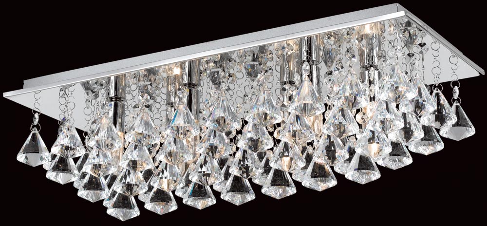 Impex Parma Rectangular Chrome 6 Light Flush Crystal Ceiling Light